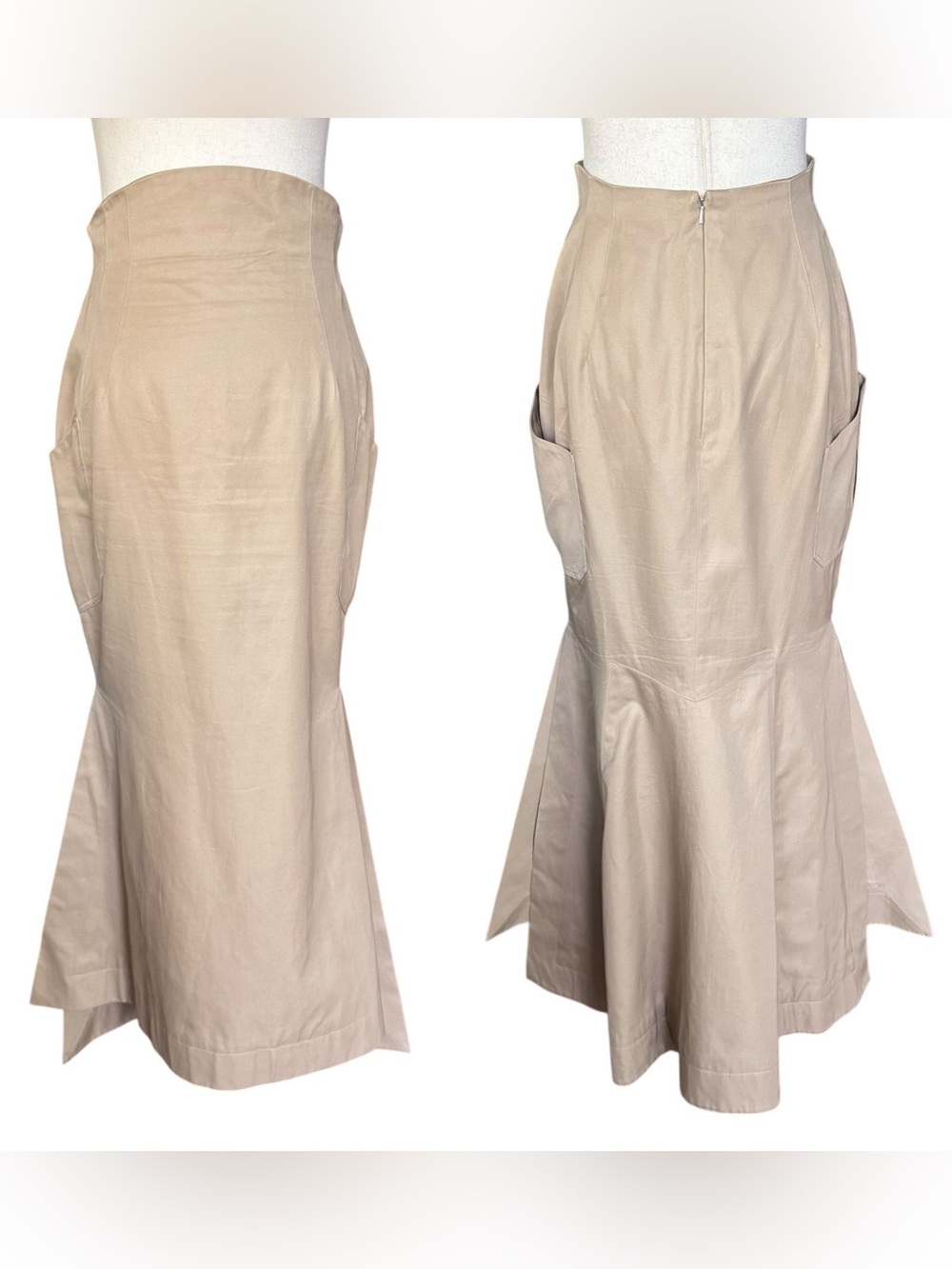 Vintage 90s Byron Lars Khaki Cotton Maxi Mermaid Skirt Med